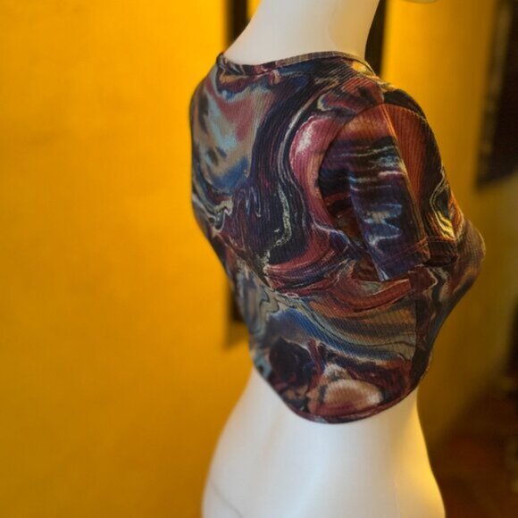 JUST POLLY NEW YORK Psychedelic Print Ribbed Crop Top – Size S - Picture 7 of 8